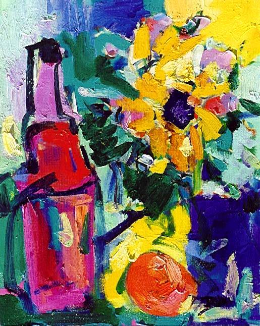 SL,16x20,Pink bottle,yellow flowers.JPG (119710 bytes)